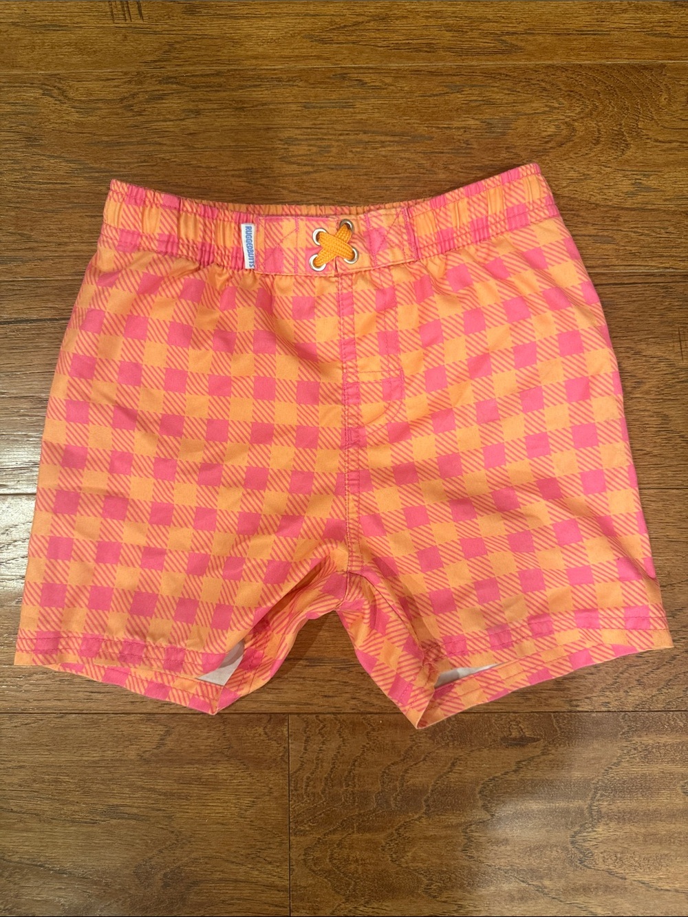 Rugged Butts Pink and Orange Gingham Swim Shorts